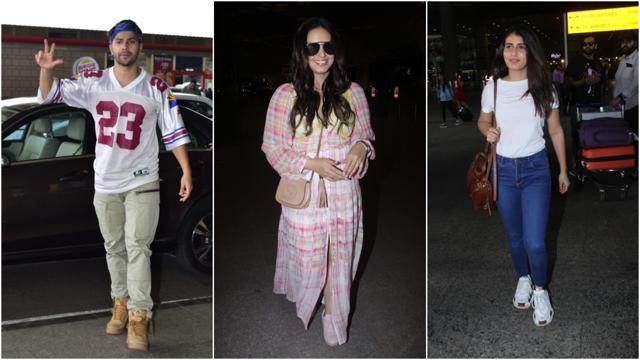 Varun Dhawan, Huma Qureshi and Fatima Sana Shaikh spotted at Mumbai airport. (Varinder Chawla) Varun Dhawan, Huma Qureshi and Fatima Sana Shaikh spotted at Mumbai airport. (Varinder Chawla)