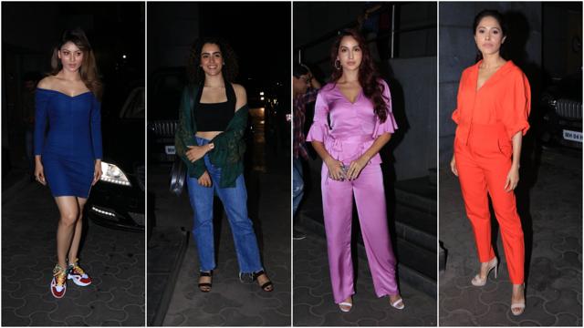 Urvashi Rautela, Sanya Malhotra, Nora Fatehi and Nushrat Bharucha at De De Pyaar De screening. (Varinder Chawla) Urvashi Rautela, Sanya Malhotra, Nora Fatehi and Nushrat Bharucha at De De Pyaar De screening. (Varinder Chawla)