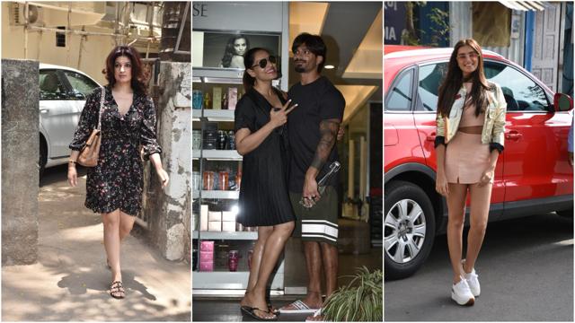 Twinkle Khanna, Bipasha Basu with husband Karan Singh Grover and Tara Sutaria spotted in Mumbai. (Varinder Chawla) Twinkle Khanna, Bipasha Basu with husband Karan Singh Grover and Tara Sutaria spotted in Mumbai. (Varinder Chawla)