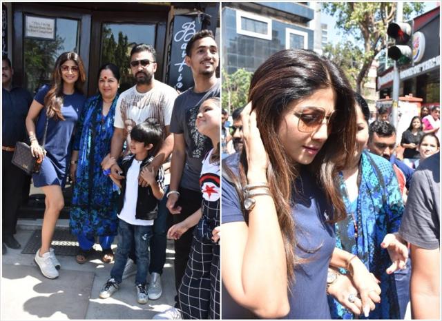 Shilpa Shetty with her family at a Mumbai restaurant. (Varinder Chawla)
