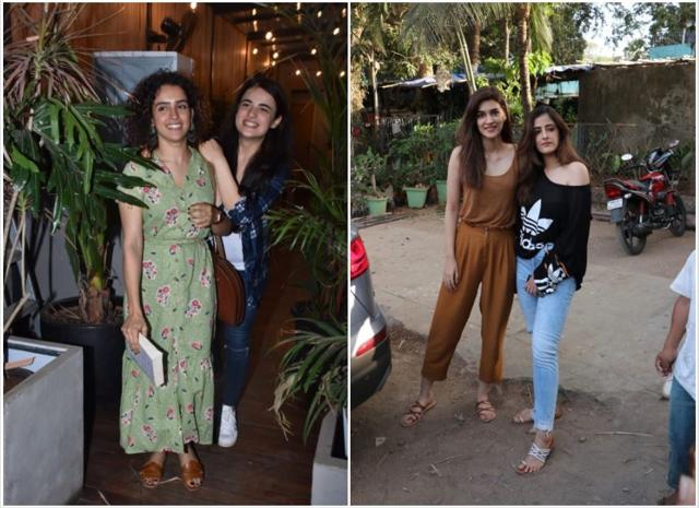 Sanya Malhotra with Radhika Madan and Kriti Sanon with sister Nupur. (Varinder Chawla)