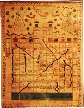 Snakes and Ladders in its traditional from is called Paramapadam or ‘Steps to Heaven’ and symbolises reaching God through virtuous acts or going down to hell because of vices like greed. Snakes and Ladders in its traditional from is called Paramapadam or ‘Steps to Heaven’ and symbolises reaching God through virtuous acts or going down to hell because of vices like greed.