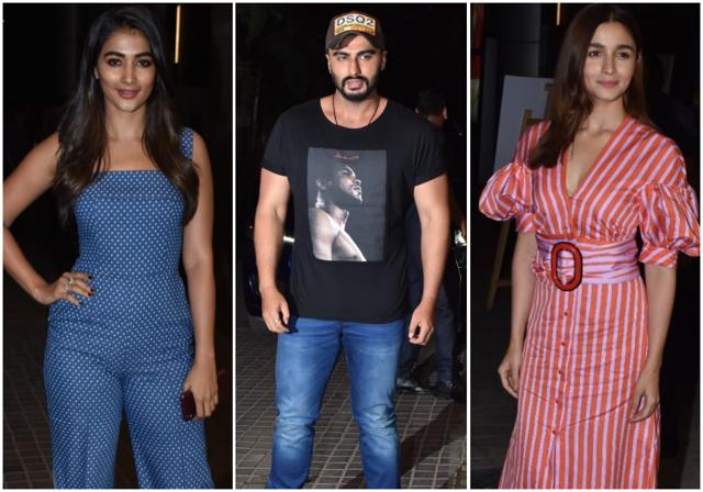 Pooja Hegde, Arjun Kapoor and Alia Bhatt at India’s Most Wanted screening. (Varinder Chawla) Pooja Hegde, Arjun Kapoor and Alia Bhatt at India’s Most Wanted screening. (Varinder Chawla)