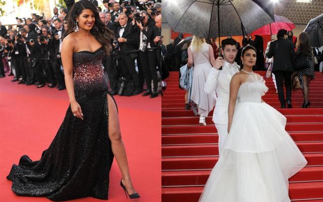 Priyanka Chopra makes her Cannes debut (left) and walks the red carpet with Nick Jonas on her second day. Priyanka Chopra makes her Cannes debut (left) and walks the red carpet with Nick Jonas on her second day.