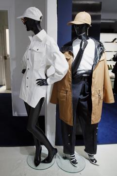 Creation are displayed as Singer Rihanna, the first black woman in history to head up a major Parisian luxury house, unveiled her first fashion designs for Fenty at a pop-up store in Paris, France, Wednesday, May 22, 2019. Fenty says the brand will be based in Paris, like its parent company, conglomerate LVMH, but will operate from a digital flagship on a “See-Now-Wear-Now” model forgoing to usual luxury fashion seasonal previewed designs. (AP Photo/Francois Mori) (AP)