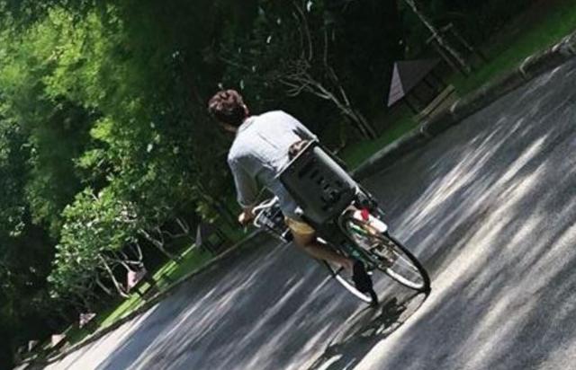 Shahid Kapoor on a bike with son Zain.