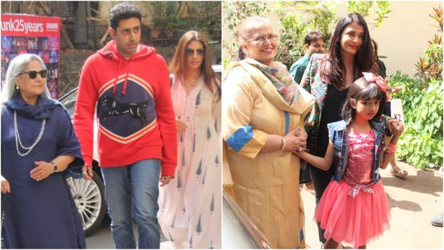 Jaya Bachchan, Abhishek Bachchan, Shweta Nanda, Brinda Rai, Aishwarya Rai and Aaradhya at Shiamak Davar’s show. (Varinder Chawla) Jaya Bachchan, Abhishek Bachchan, Shweta Nanda, Brinda Rai, Aishwarya Rai and Aaradhya at Shiamak Davar’s show. (Varinder Chawla)