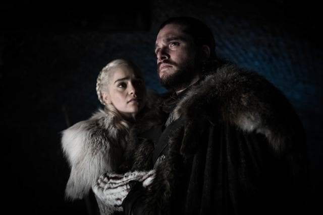 This image released by HBO shows Emilia Clarke and Kit Harington in a scene from Game of Thrones. (AP) This image released by HBO shows Emilia Clarke and Kit Harington in a scene from Game of Thrones. (AP)