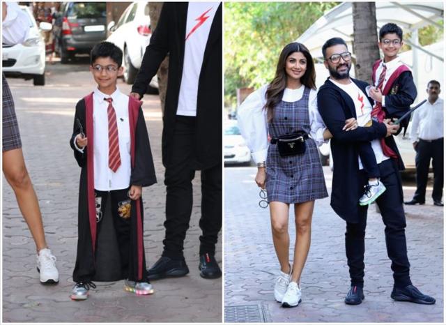 Shilpa Shetty and Raj Kundra with their son and birthday boy Viaan. (Varinder Chawla)