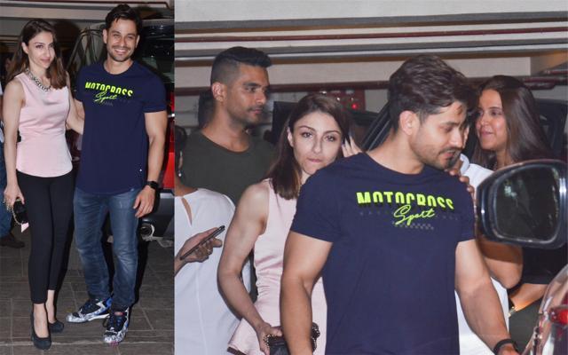 Angad Bedi with wife Neha Dhupia and Soha Ali Khan with husband Kunal Kemmu at Kareena Kapoor and Saif Ali Khan’s party on Friday. (Varinder Chawla) Angad Bedi with wife Neha Dhupia and Soha Ali Khan with husband Kunal Kemmu at Kareena Kapoor and Saif Ali Khan’s party on Friday. (Varinder Chawla)