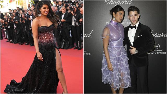 Priyanka Chopra arrives for the screening of the film 5B at the 72nd edition of the Cannes Film Festival in Cannes (left), with Nick Jonas at Chopard party. ( AFP/AP ) Priyanka Chopra arrives for the screening of the film 5B at the 72nd edition of the Cannes Film Festival in Cannes (left), with Nick Jonas at Chopard party. ( AFP/AP )