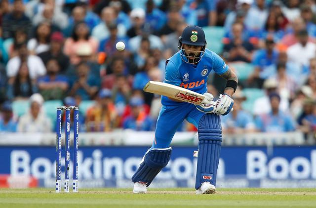 India's captain Virat Kohli bats during the 2019 Cricket World Cup warm up match between India and New Zealand at The Oval in London on May 25, 2019. (AFP) India's captain Virat Kohli bats during the 2019 Cricket World Cup warm up match between India and New Zealand at The Oval in London on May 25, 2019. (AFP)