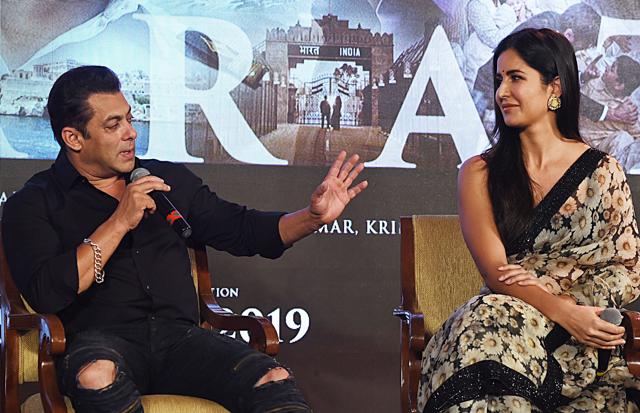 Salman Khan (L) and actress Katrina Kaif (R) interact with eachother during the launch of their upcoming Hindi film Bharat in Mumbai on May 17, 2019. (Sujit Jaiswal / AFP) (AFP) Salman Khan (L) and actress Katrina Kaif (R) interact with eachother during the launch of their upcoming Hindi film Bharat in Mumbai on May 17, 2019. (Sujit Jaiswal / AFP) (AFP)