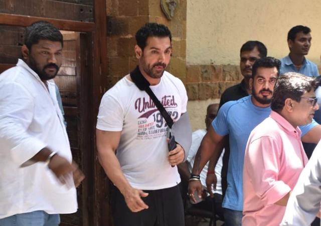 John Abraham at Ajay Devgn’s residence. (Varinder Chawla) John Abraham at Ajay Devgn’s residence. (Varinder Chawla)