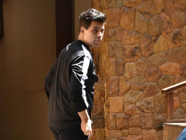 Karan Johar at Ajay Devgn’s residence. (Varinder Chawla) Karan Johar at Ajay Devgn’s residence. (Varinder Chawla)