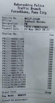 A motorcyclist was caught by police and fined Rs 10,100 for all past traffic violations. (HT PHOTO)