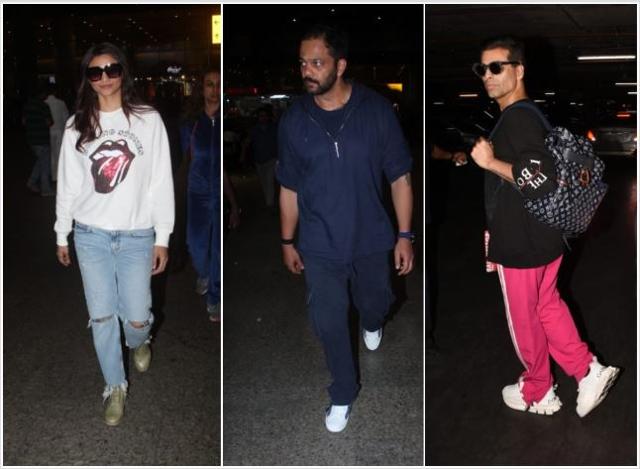 Daisy Shah, Rohit Shetty, Karan Johar at airport.