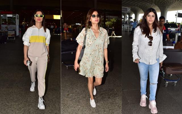 Tamannaah Bhatia, Shamita Shetty and Ekta Kapoor at the Mumbai airport. (Varinder Chawla) Tamannaah Bhatia, Shamita Shetty and Ekta Kapoor at the Mumbai airport. (Varinder Chawla)