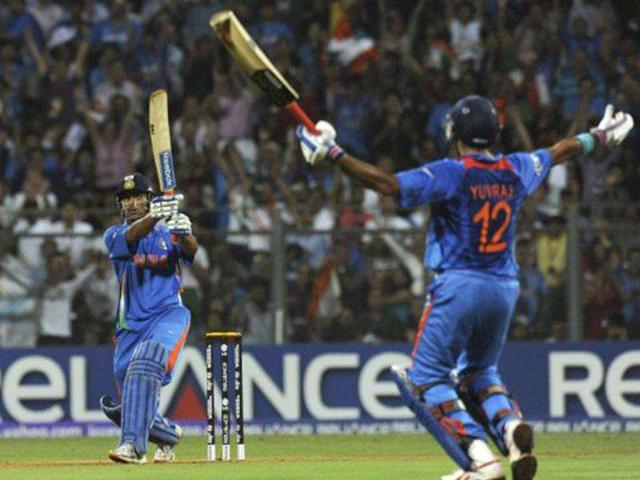 April 2, 2011: Mahendra Singh Dhoni hits the historical six to win Cricket World Cup 2011 at the Wankhede Stadium. (AFP) April 2, 2011: Mahendra Singh Dhoni hits the historical six to win Cricket World Cup 2011 at the Wankhede Stadium. (AFP)
