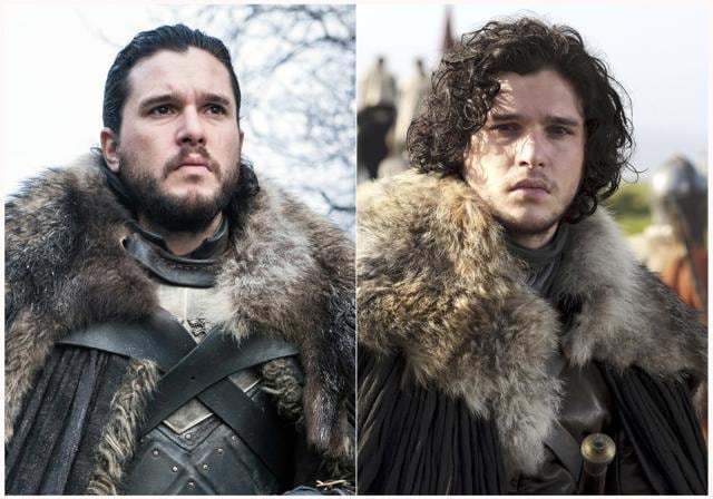 This combination photo of images released by HBO show Kit Harington portraying Jon Snow in "Game of Thrones." The final episode of the popular series airs on Sunday. (AP) This combination photo of images released by HBO show Kit Harington portraying Jon Snow in "Game of Thrones." The final episode of the popular series airs on Sunday. (AP)