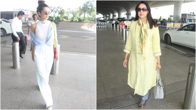 Kangana Ranaut and Hema Malini seen at Mumbai airport. (Varinder Chawla) Kangana Ranaut and Hema Malini seen at Mumbai airport. (Varinder Chawla)