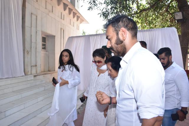 The Devgns arrive for Veeru Devgan’s prayer meet. (Varinder Chawla) The Devgns arrive for Veeru Devgan’s prayer meet. (Varinder Chawla)