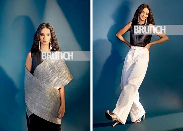 (Sari and blouse, Rimzim Dadu; earrings, Bhaavya Bhatnagar; Blouse, Rimzim Dadu; trousers, H&M; earrings, Bhaavya Bhatnagar; shoes, Rimzim Dadu) (Shivamm Paathak) (Sari and blouse, Rimzim Dadu; earrings, Bhaavya Bhatnagar; Blouse, Rimzim Dadu; trousers, H&M; earrings, Bhaavya Bhatnagar; shoes, Rimzim Dadu) (Shivamm Paathak)