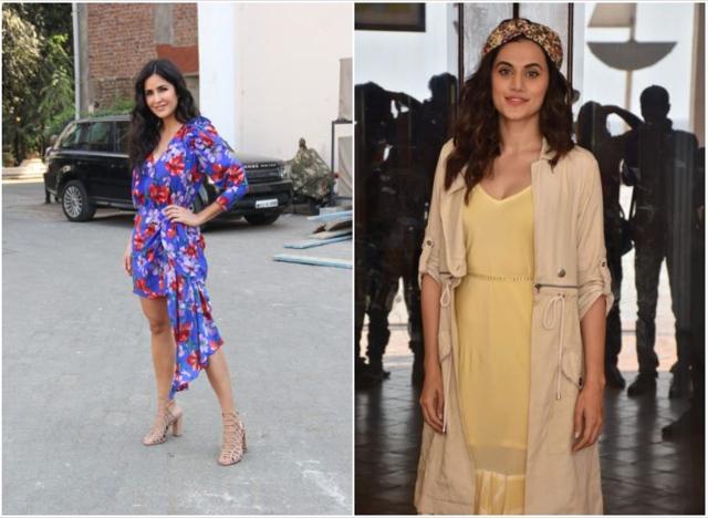 Katrina Kaif during Bharat promotions and Taapsee Pannu pose for pics. (Varinder Chawla)