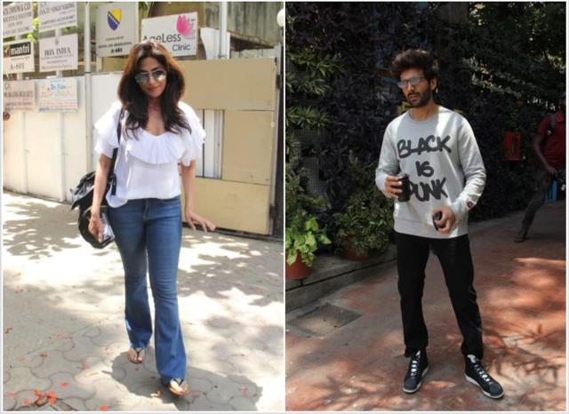 Chitrangada Singh and Kartik Aaryan seen in Mumbai. (Varinder Chawla)