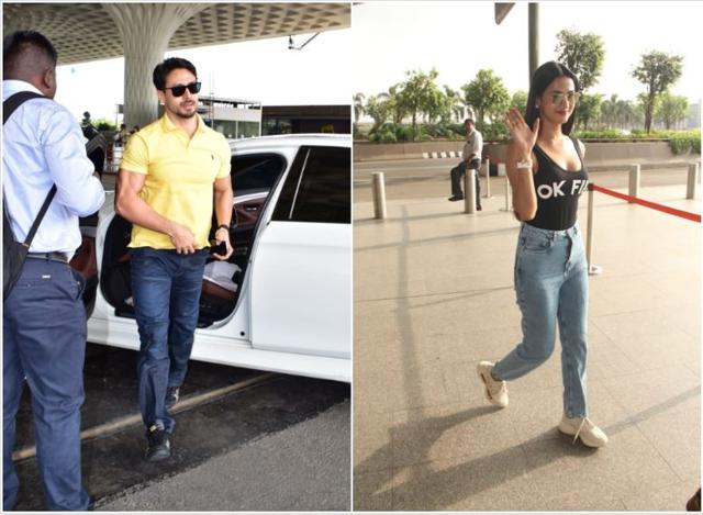 Tiger Shroff and Sonal Chauhan at the airport. (Varinder Chawla)