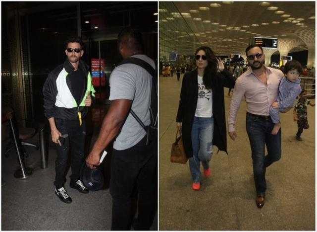 Hrithik Roshan and Kareena Kapoor with Sail Ali Khan and son Taimur at airport. (Varinder Chawla)