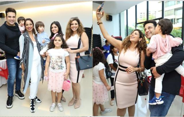 Krushna Abhishek and Kashmera Shah with Tanaaz Irani at the bash. (Varinder Chawla)
