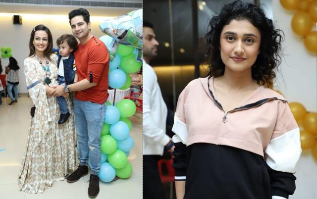 Karan Mehra with wife Nisha Rawal and son (left) and Ragini Khanna (right) at the party. (Varinder Chawla)