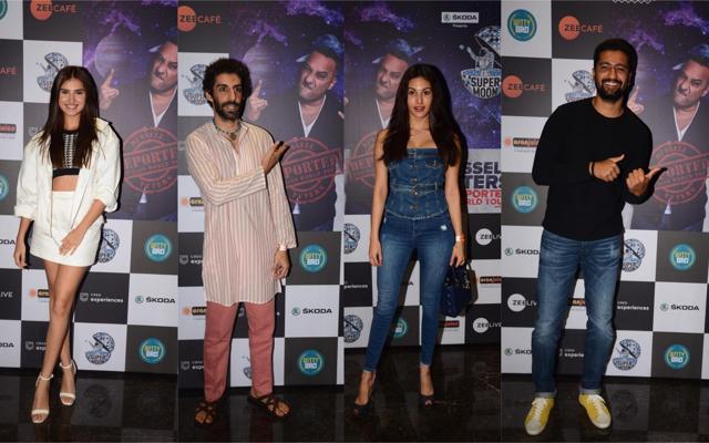 Tara Sutaria, Jim Sarbh, Amyra Dastur, Vicky Kaushal at Russell Peters’ event in Mumbai on Monday. (Varinder Chawla) Tara Sutaria, Jim Sarbh, Amyra Dastur, Vicky Kaushal at Russell Peters’ event in Mumbai on Monday. (Varinder Chawla)