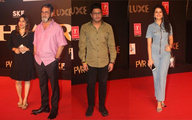 Mahesh Manjrekar, Bhushan Kumar and Palak Muchhal at Bharat premiere. (Varinder Chawla) Mahesh Manjrekar, Bhushan Kumar and Palak Muchhal at Bharat premiere. (Varinder Chawla)