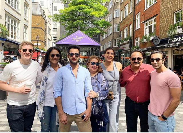 Rima Jain (centre), Armaan Jain, (third from left), Manoj Jain (second from right) and Adar Jain (extreme right) with their relatives in London.
