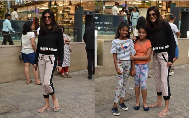 Sushmita Sen with daughter Alisah (centre) and her friend. (Varinder Chawla)