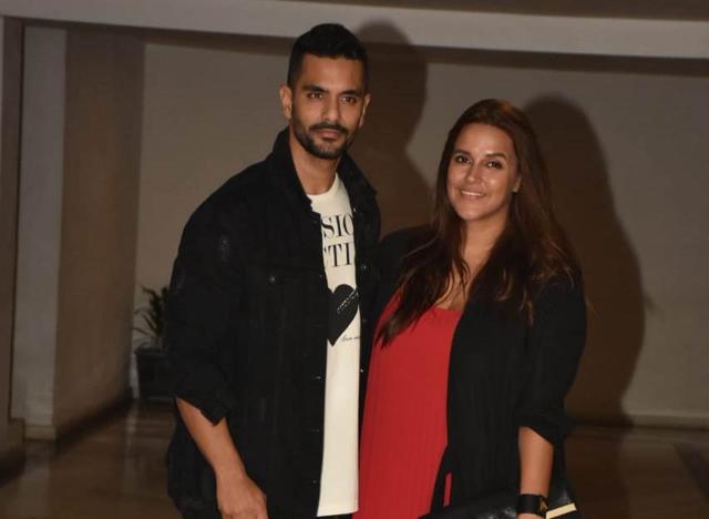 Neha Dhupia with husband Angad Bedi. Neha Dhupia with husband Angad Bedi.