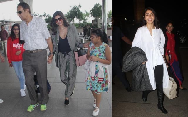 Sushmita Sen with family and Anushka Sharma at Mumbai airport. (Varinder Chawla) Sushmita Sen with family and Anushka Sharma at Mumbai airport. (Varinder Chawla)