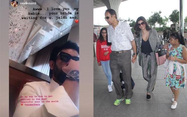 Rajeev Sen, Sushmita Sen with father Shubeer Sen and daughters Renee and Alisah on their way to Goa. Rajeev Sen, Sushmita Sen with father Shubeer Sen and daughters Renee and Alisah on their way to Goa.