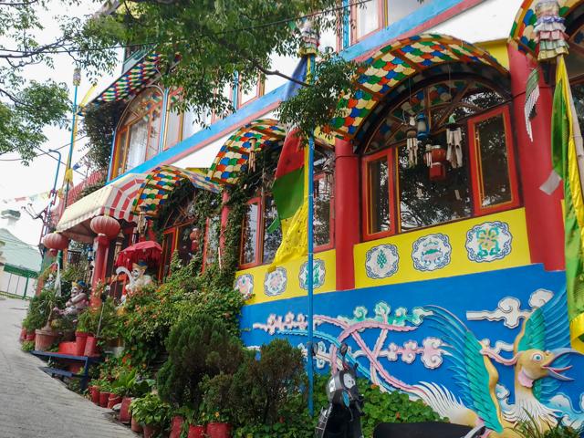 Doma’s Inn, on the way to Char Dukan. The façade of the iconic guest house is a tableau of Tibetan thangka figures done by artists from Nepal. (Photo: Prannay Pathak/HT) Doma’s Inn, on the way to Char Dukan. The façade of the iconic guest house is a tableau of Tibetan thangka figures done by artists from Nepal. (Photo: Prannay Pathak/HT)