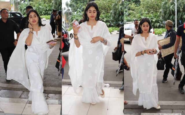 Janhvi spotted at Mumbai airport. (Varinder Chawla) Janhvi spotted at Mumbai airport. (Varinder Chawla)