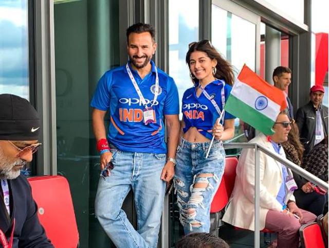 Saif Ali Khan and Alaia Furniturewala during India vs Pakistan match in London.