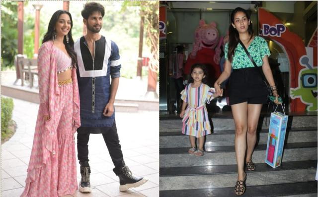 Shahid Kapoor and Kiara Advani in Delhi (left) and Mira Rajput with daughter Misha in Mumbai. (Varinder Chawla)