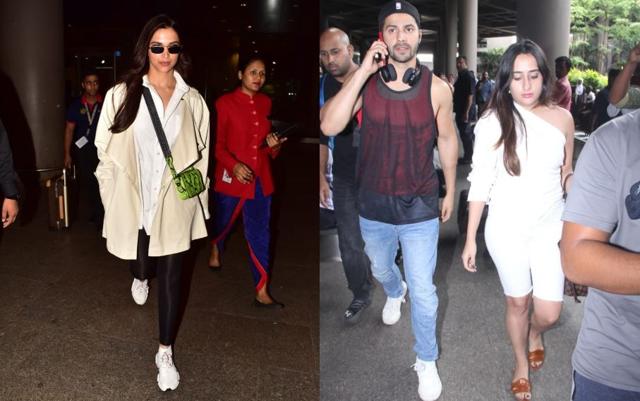 Deepika Padukone, Varun Dhawan and his girlfriend Natasha Dalal at Mumbai airport. (Varinder Chawla)