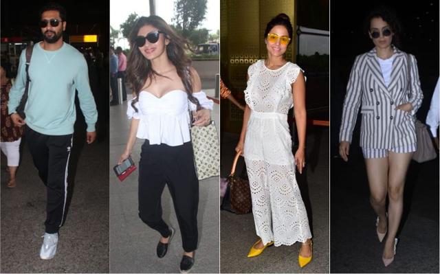 Vicky Kaushal, Mouni Roy, Gauahar Khan and Kangana Ranaut at Mumbai airport. (Varinder Chawla)