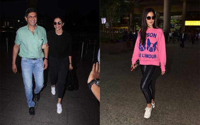 Deepika Padukone with father Prakash Padukone and Katrina Kaif at Mumbai airport. (Varinder Chawla) Deepika Padukone with father Prakash Padukone and Katrina Kaif at Mumbai airport. (Varinder Chawla)