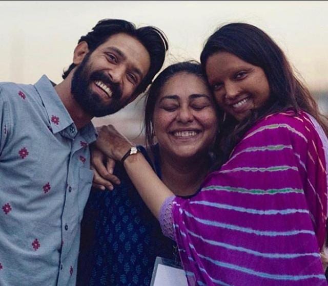 Massey with Meghna Gulzar and Deepika Padukone on the sets of their next film, Chhapaak. (Instagram) Massey with Meghna Gulzar and Deepika Padukone on the sets of their next film, Chhapaak. (Instagram)