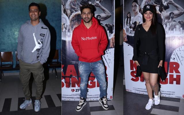 Vicky Kaushal, Varun Dhawan and Sonakshi Sinha at Kabir Singh screening. (Varinder Chawla) Vicky Kaushal, Varun Dhawan and Sonakshi Sinha at Kabir Singh screening. (Varinder Chawla)