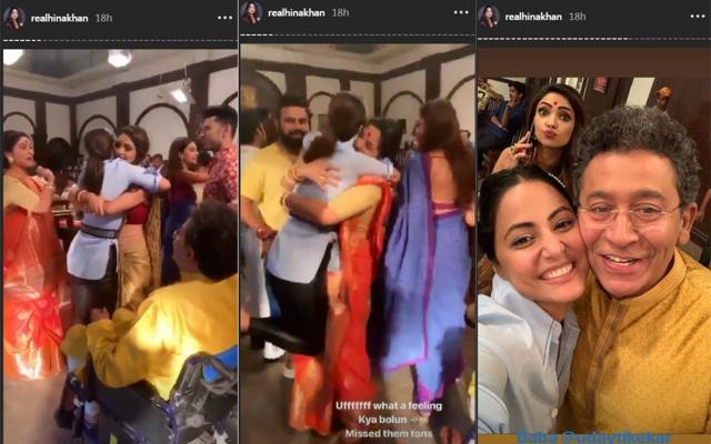 Hina Khan greets her former co-actors on sets of Kasautii Zindagii Kay. Hina Khan greets her former co-actors on sets of Kasautii Zindagii Kay.
